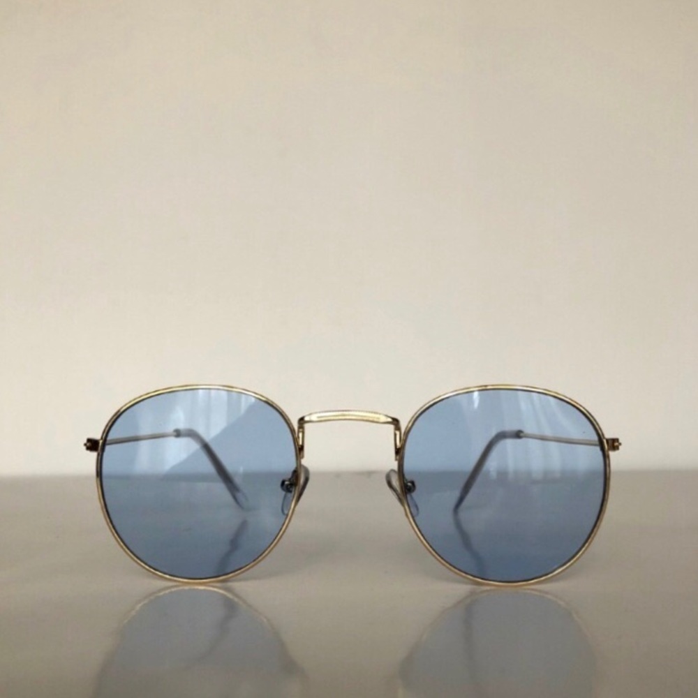 Gold Frame Blue Lens Classic Round Sunglasses